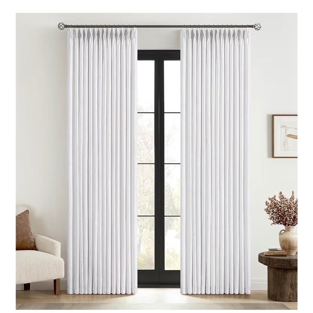 MIULEE White Pinch Pleat Curtains Memory Shape Linen Light Filtering 2 Panels